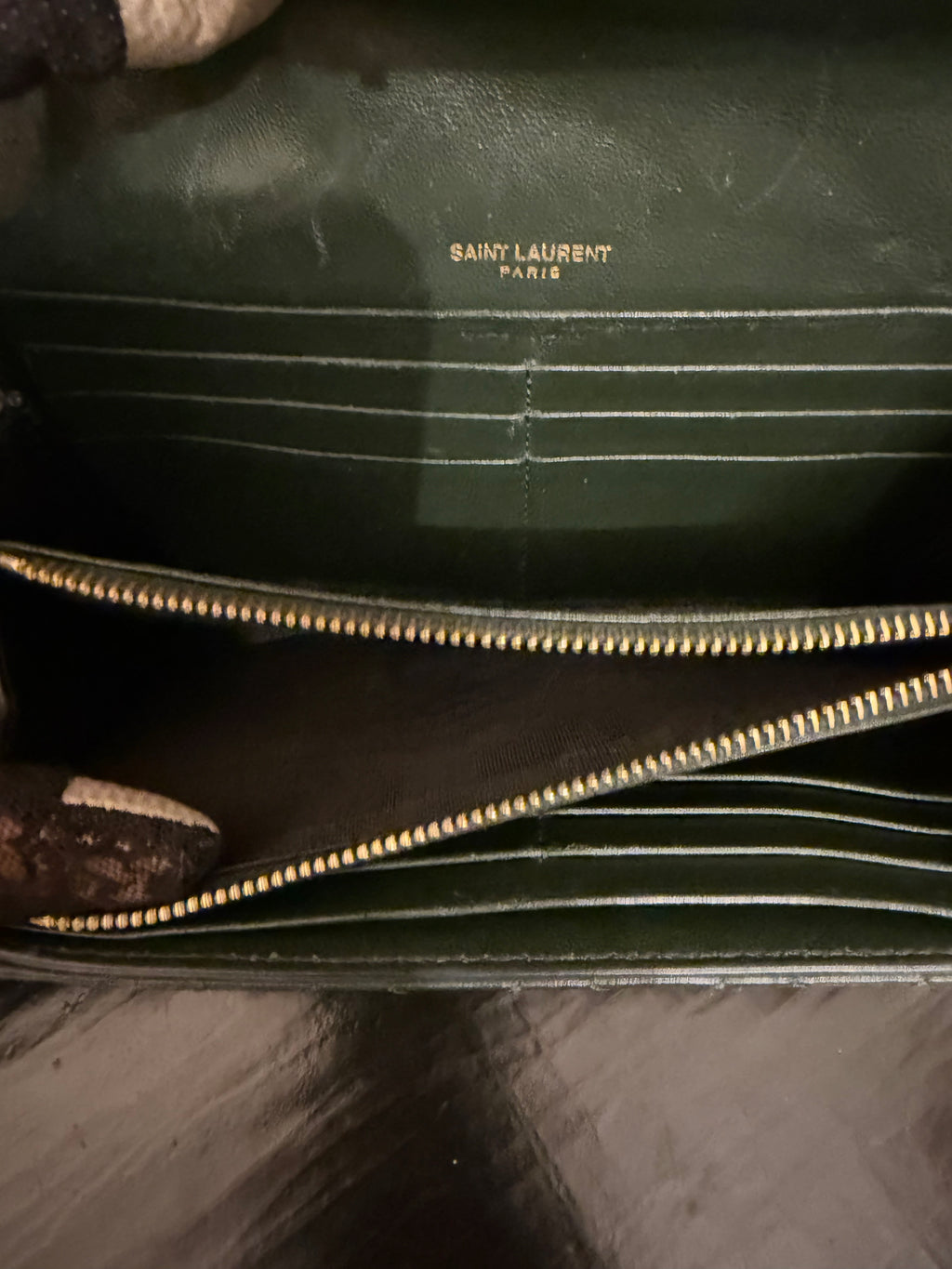 YSL Saint Laurent Gaby Dark Green Wallet