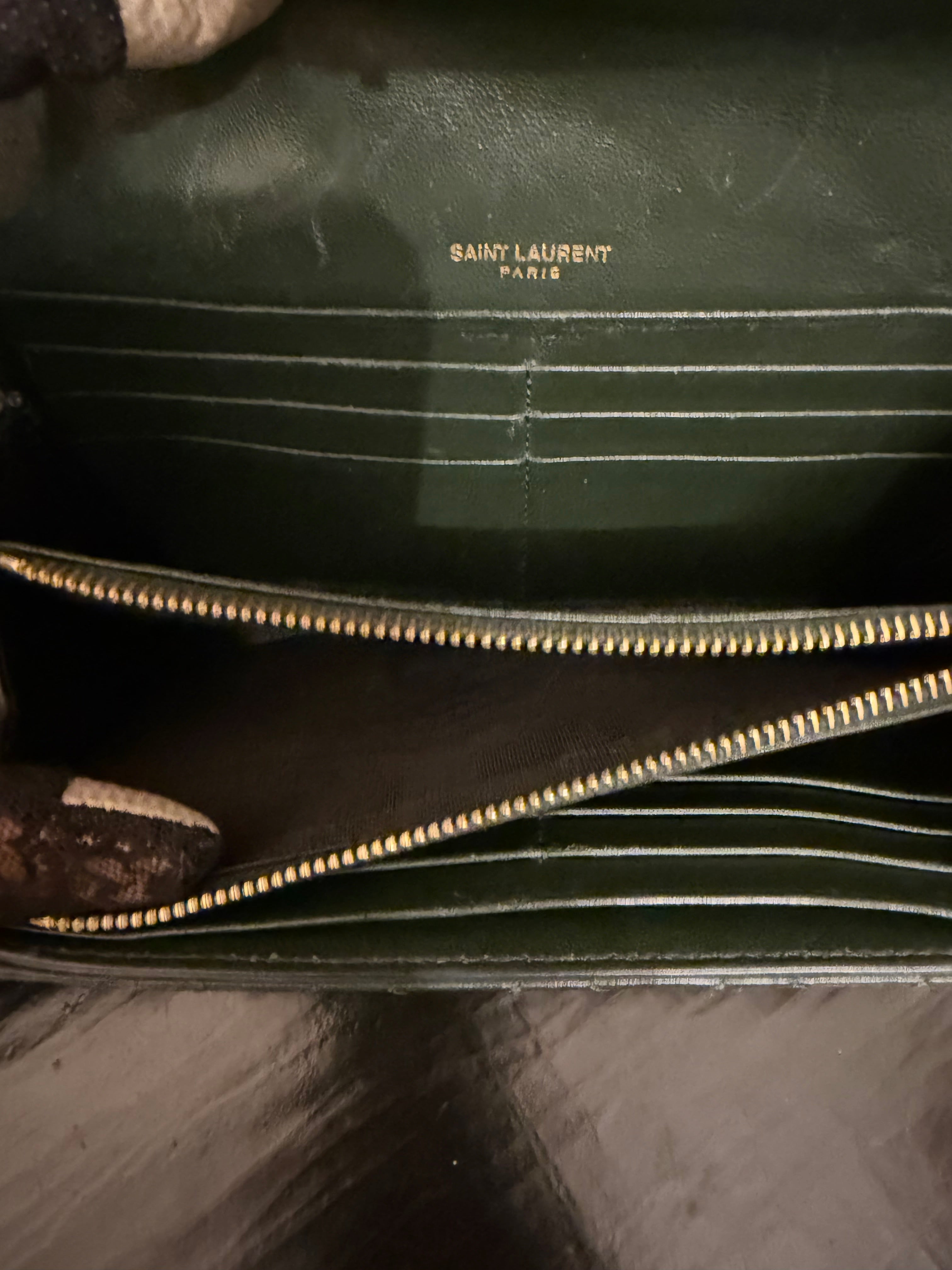 YSL Saint Laurent Gaby Dark Green Wallet