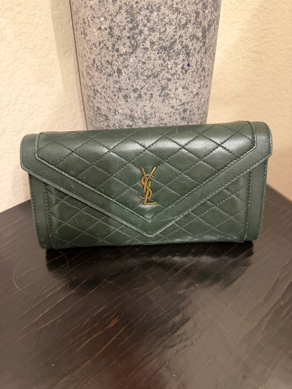 YSL Saint Laurent Gaby Dark Green Wallet