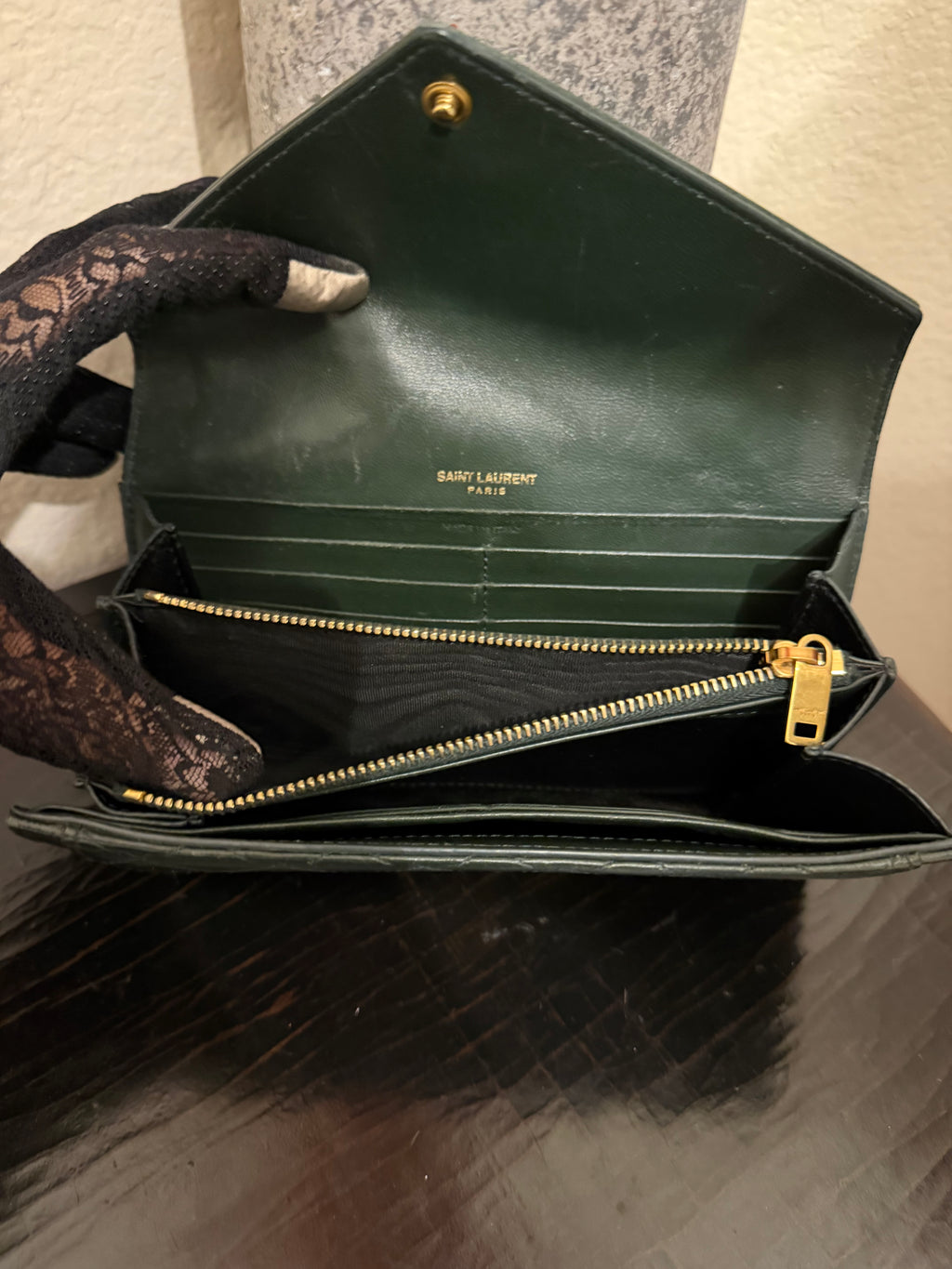 YSL Saint Laurent Gaby Dark Green Wallet