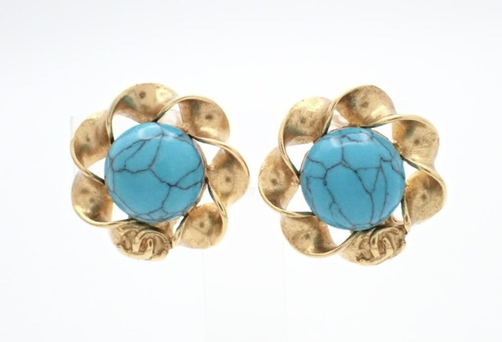 Chanel Teal Clip On Earrings