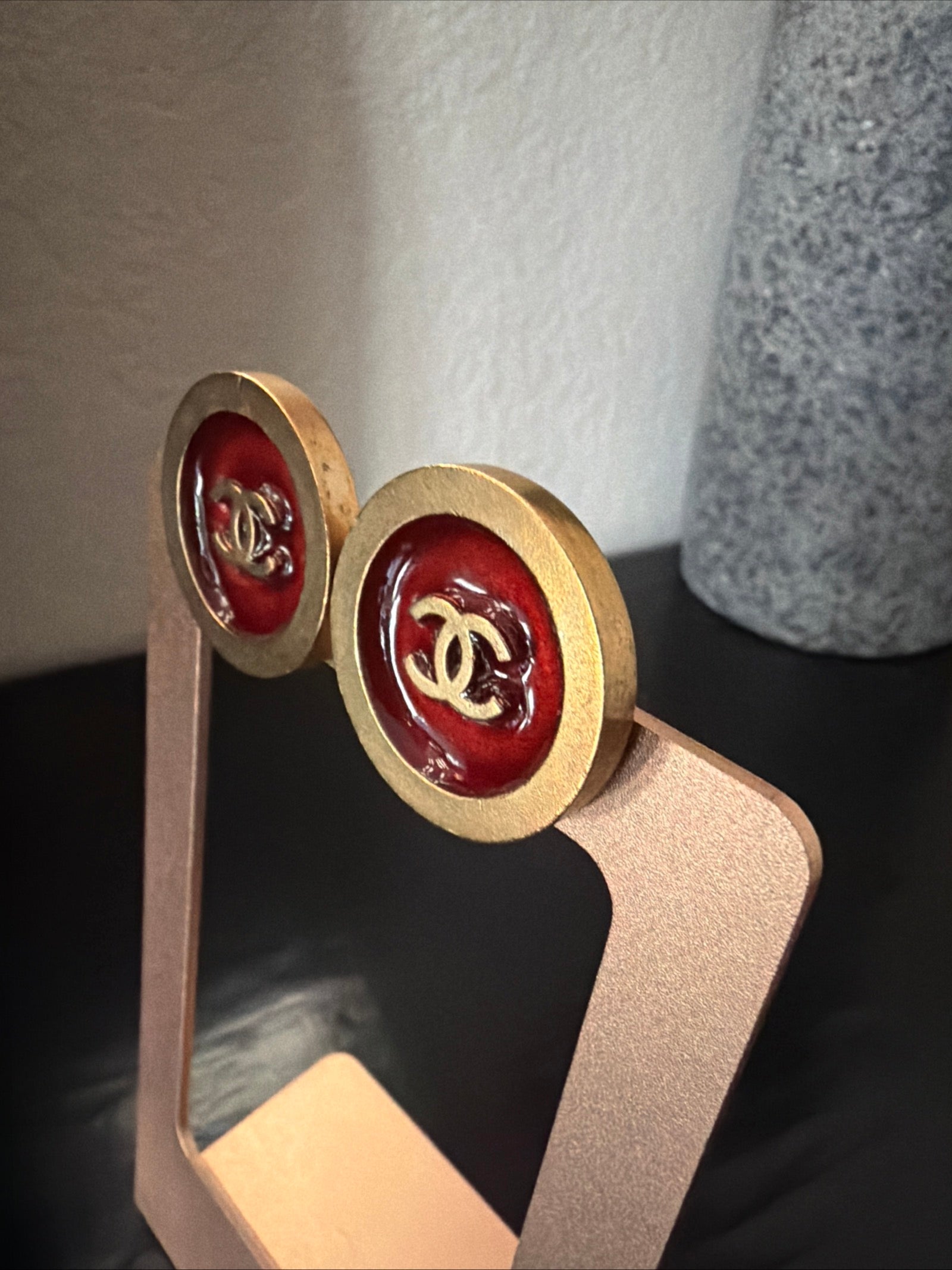 Chanel Red Gold Clip on earrings